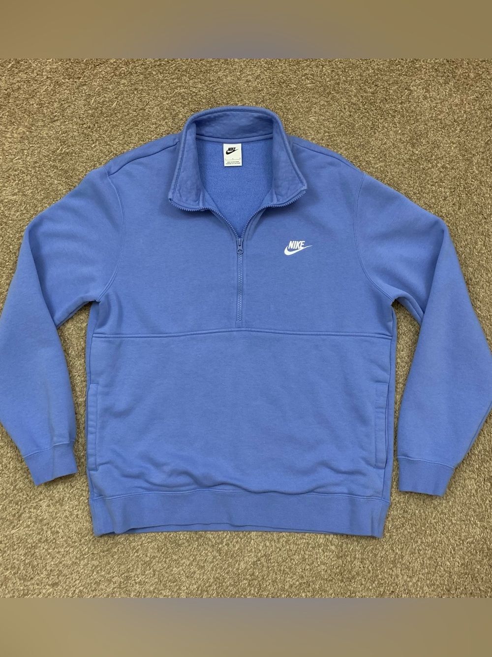 Nike Mens Large Blue Club Fleece Quarter Zip Logo Casual Pullover Sweatshirt EUC